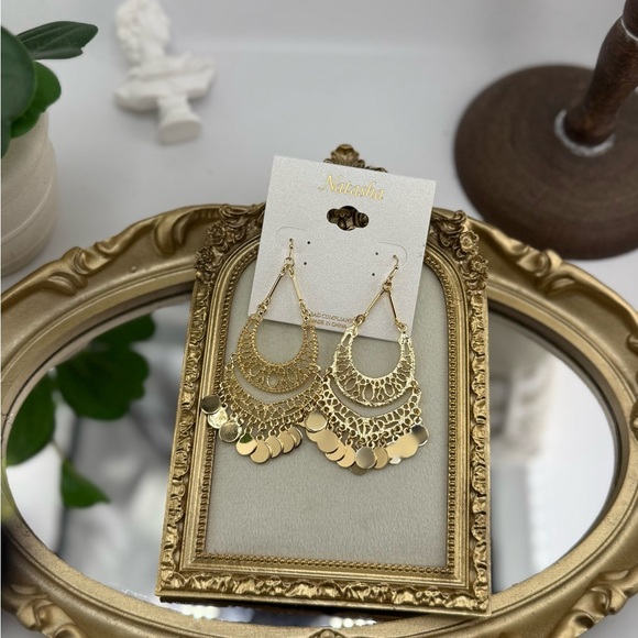 Natasha Gold Filigree Statement Earrings – Boho Chic Vibes! ✨ - Picture 6 of 12